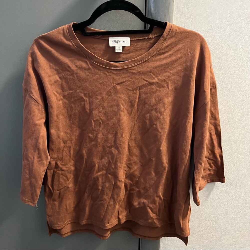 3/4” Sleeve Casual Blouse Shirt Terracotta Orange Brown Size M